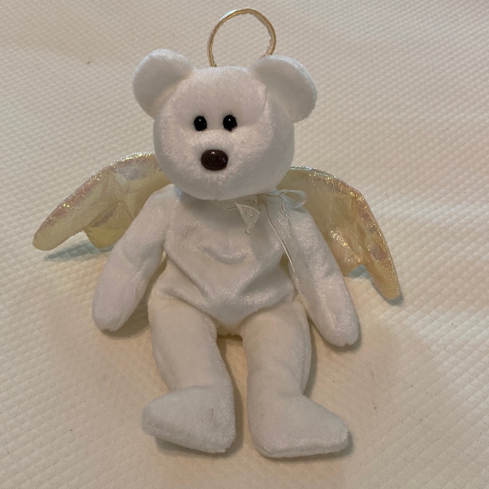 Ty White Halo Beanie Baby Angel Bear with Iridescent Wings